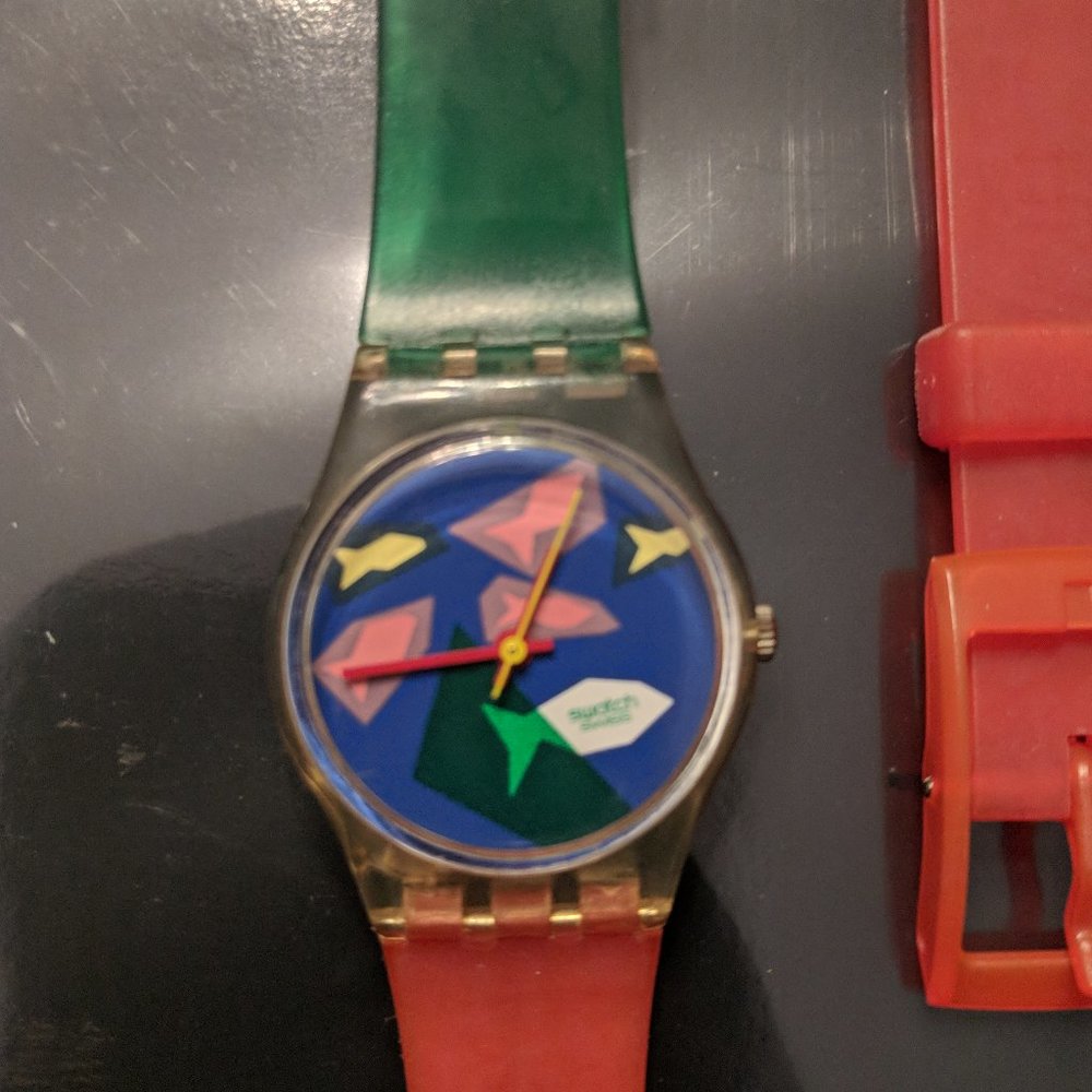 Vintage Swatch Watch Aqua Dream 1986 w/ 2 guards!